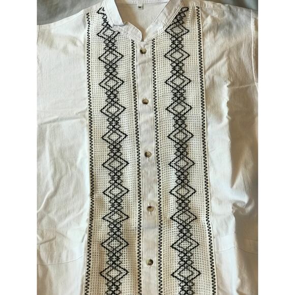 White Short Sleeve Western Shirt Men's M - Picture 2 of 4